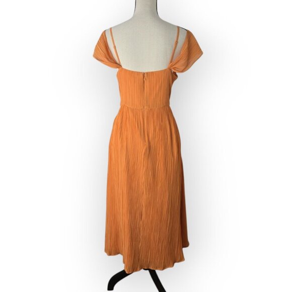 Express Orange Off Shoulder Crinkle Pleat Midi Dress Large - Picture 6 of 10